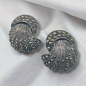 Estate Marcasite Earrings Signed MC Marsala Art Deco Sterling 925 8 gm NO BACKS